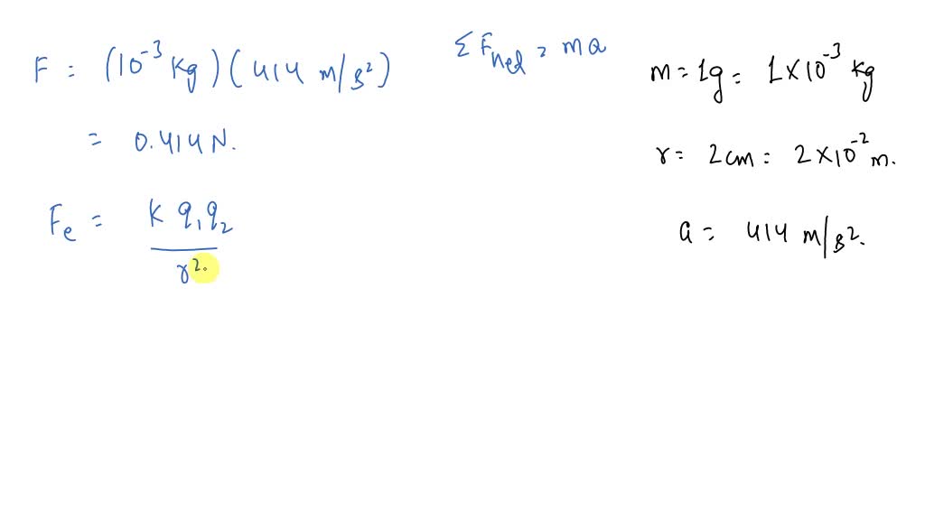 SOLVED: Two equally charged tiny spheres of mass 1.0 g are placed 2.0 ...