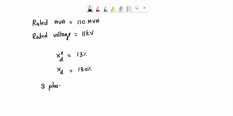 a-three-phase-generator-rated-at-110-mva-11-kv-is-connected-through-circuit-breakers-to-a-transformer-the-generator-is-having-direct-axis-sub-transient-reactance-x-d-13-and-synchronous-react-34813