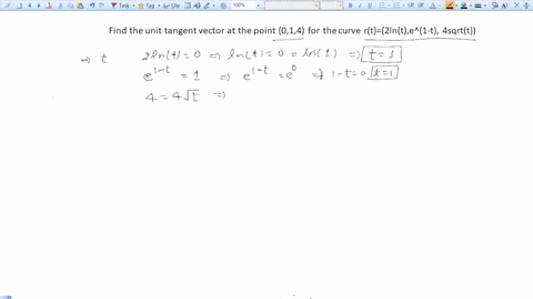find-the-unit-tangent-vector-at-the-point-014-for-the-curve-rt2lnte1-t-4sqrtt-48568