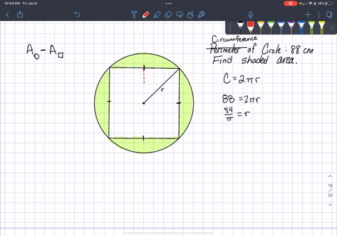 in-abcd-is-a-square-whose-vertices-lie-on-the-circle-find-the-area-of-the-shaded-regionif-the-perimeter-of-the-circle-is-88-cm-37945