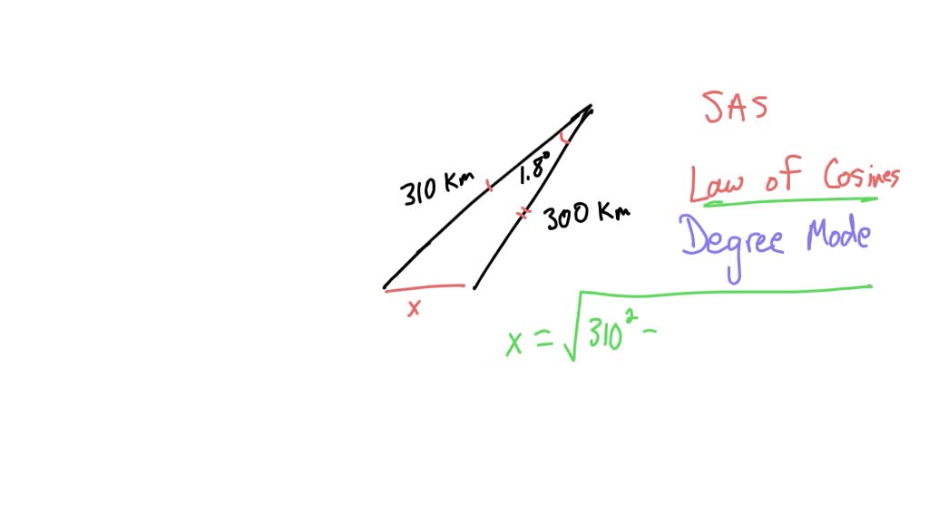 SOLVED: A satellite calculates the distances and angle shown in the ...