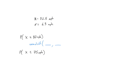 the-speeds-of-cars-on-a-stretch-of-35w-are-normally-distributed-with-a-mean-of-725-mph-and-a-standard-deviation-of-63-mph-what-is-the-probability-that-a-car-selected-at-random-is-traveling-a-85259