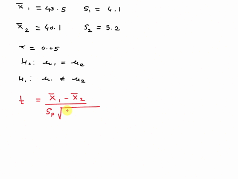 two-samples-each-of-size-20-are-taken-from-independent-populations-assumed-to-be-normally-distributed-with-equal-variances-the-first-sample-has-a-mean-of-435-and-standard-deviation-of-41-whi-74895