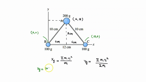 the-three-masses-shown-in-figure-p762-are-connected-by-massless-rigid-rods-a-find-the-coordinates-of-the-center-of-gravity-b-find-the-moment-of-inertia-about-an-axis-that-passes-through-mass-23017