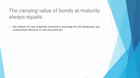 the-carrying-value-of-bonds-at-maturity-always-equals-group-of-answer-choices-the-amount-of-cash-originally-received-in-exchange-for-the-bonds-plus-any-unamortized-discount-or-less-any-premi-75099