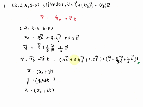 1-find-the-vector-equation-and-the-parametric-equation-for-the-line-through-the-point-22435-and-parallel-to-the-vector-v-i-23j-13k-b-show-that-3i2j6k-and-find-magnitude-of-3i2j4k-10311