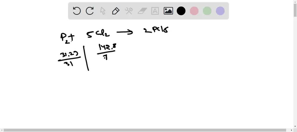 SOLVED: A mixture of 142.8 g of Cl2 and 31.2 g of P reacts completely ...