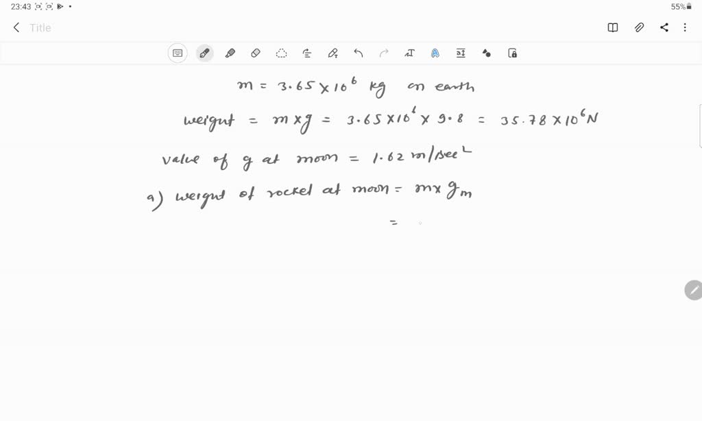 SOLVED A rocket has a mass of 3.65 Ã— 10^6 kg on earth. Specify its