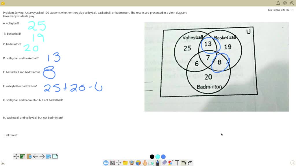 Problem Solving A survey asked 100 students whether they play