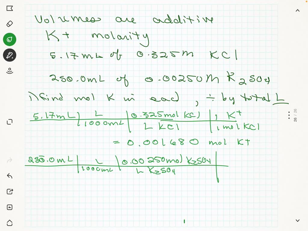 Solved Calculate The Molarity Of K In A Solution Made By Mixing Ml Of M Kcl With