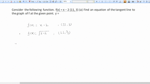 consider-the-following-function-fx-x-2-11-3-a-find-an-equation-of-the-tangent-line-to-the-graph-of-f-at-the-given-point-y-88423