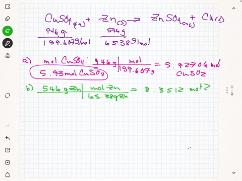 in-the-following-chemical-reaction-946-grams-of-copper-ii-sulfate-molar-mass-159607-g-imol-are-reacted-with-646-grams-of-zinc-metal-molar-mass-6538-g-imol-cusoa-zn-_-znsoa-cu-number-of-moles-49282