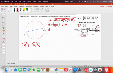 the-endpoints-of-a-diameter-of-a-circle-are-shown-find-the-center-and-radius-of-the-circle_-53-41-40155