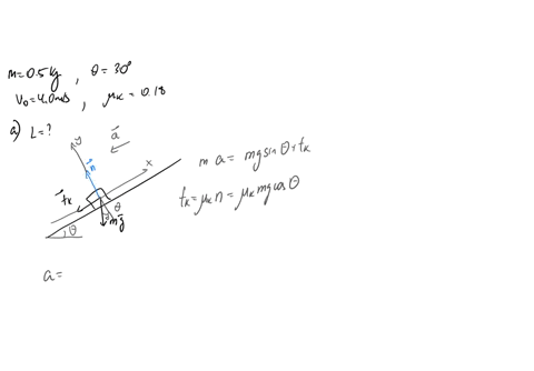 a-block-of-mass-m-05-kg-is-kicked-so-that-it-slides-up-a-ramp-inclined-at-an-angle-30-at-the-bottom-of-the-ramp-the-block-has-speed-v0-40-ms-there-is-a-coefficient-of-kinetic-friction-betwee-79925