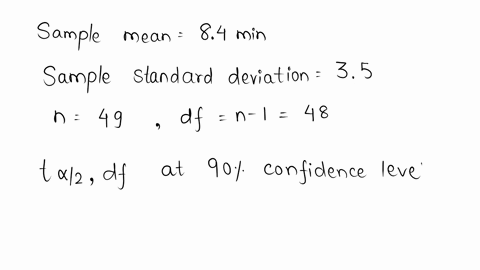 the-manager-of-a-cafeteria-wants-to-estimate-the-mean-time-customers-wait-before-served-a-random-sample-of-49-customers-has-a-mean-waiting-me-of-84-minutes-with-a-standard-deviation-of-35-mi-73422
