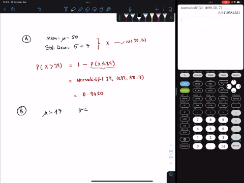 a-assume-the-random-variable-x-is-normally-distributed-with-mean-50and-standard-deviation-g-compute-the-probability-that-x-39-that-is-px-39-09420-round-to-four-decimal-places-b-assume-the-ra-99288