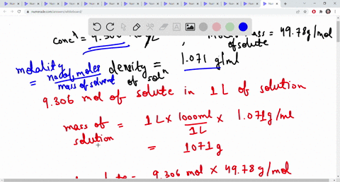 what-is-the-molality-in-molkg-of-a-9306-moll-aqueous-solution-of-solute-a-molar-mass-4978-gmol-the-density-of-this-solution-is-1071-gml-59785