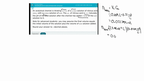 acids-and-bases-calculating-the-ph-of-a-weak-acid-titrated-with-a-strong-base-0-5-an-analytical-chemist-is-titrating-1019-mathrmml-of-a-02100-mathrmm-solution-of-nitrous-acid-leftmathrmhno_2right-with