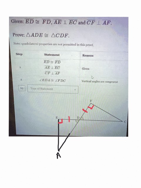 given-ed-fdae-l-ec-and-cf-laf_-prove-aade-2-acdf-noie-quednlteral-propertics-nre-mltx-permitted-in-this-nmof-step-statemcnt-reuson-ed-e-fd-te-1-ec-cf-ltf-leda-fdc-vertical-angles-are-conghue-44242
