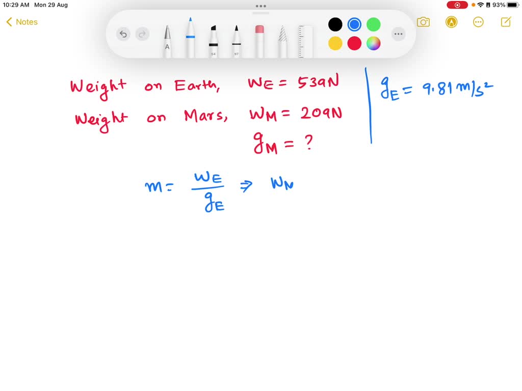 SOLVED a piece of equipment weighs 539 N on Earth and 209 N on Mars