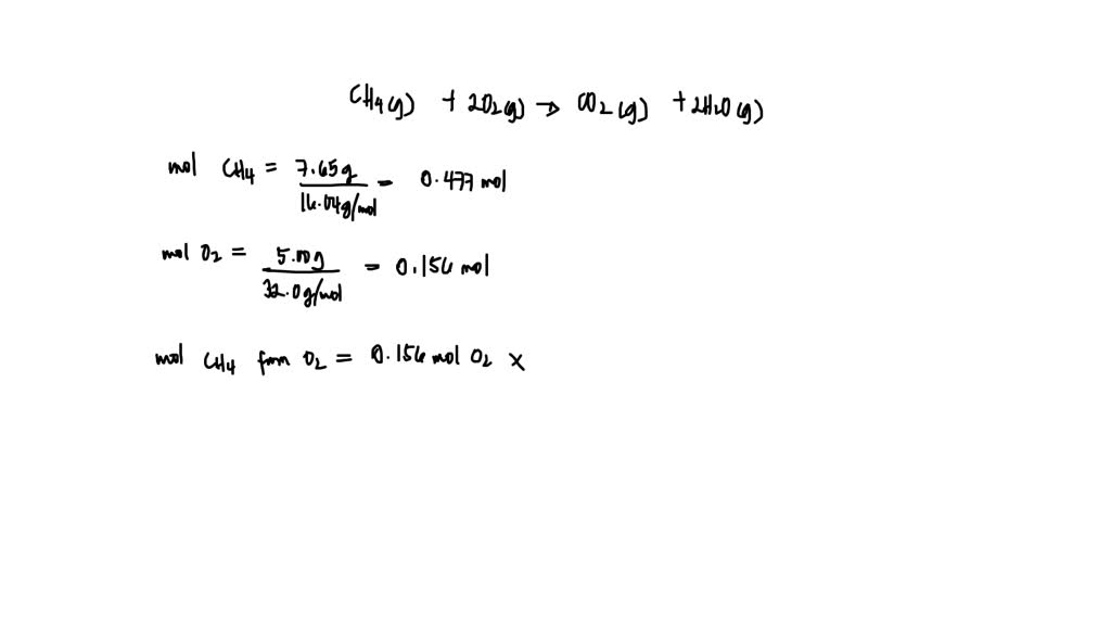 SOLVED: 3g of CH4 reacts with 6g of O2 in this combustion reaction ...