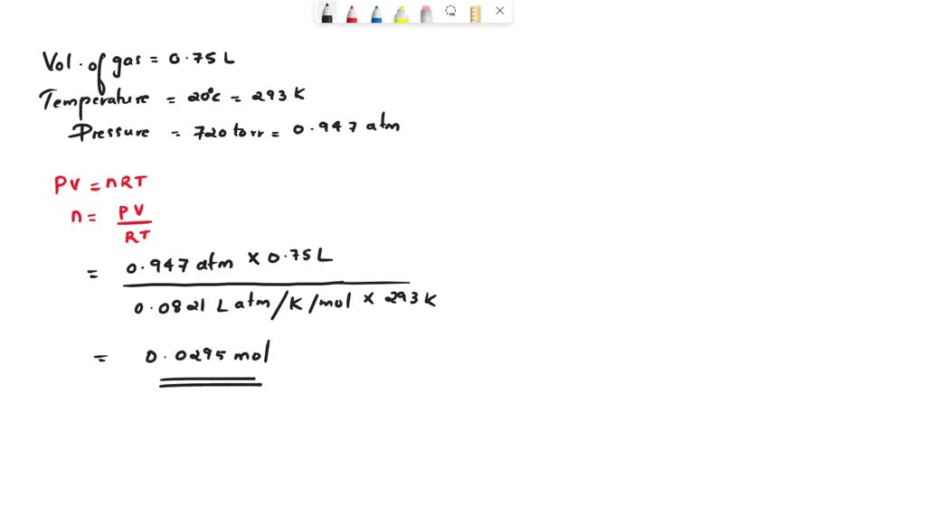 solved-a-gas-occupies-a-volume-of-0-75-l-at-20-c-at-720-torr-what