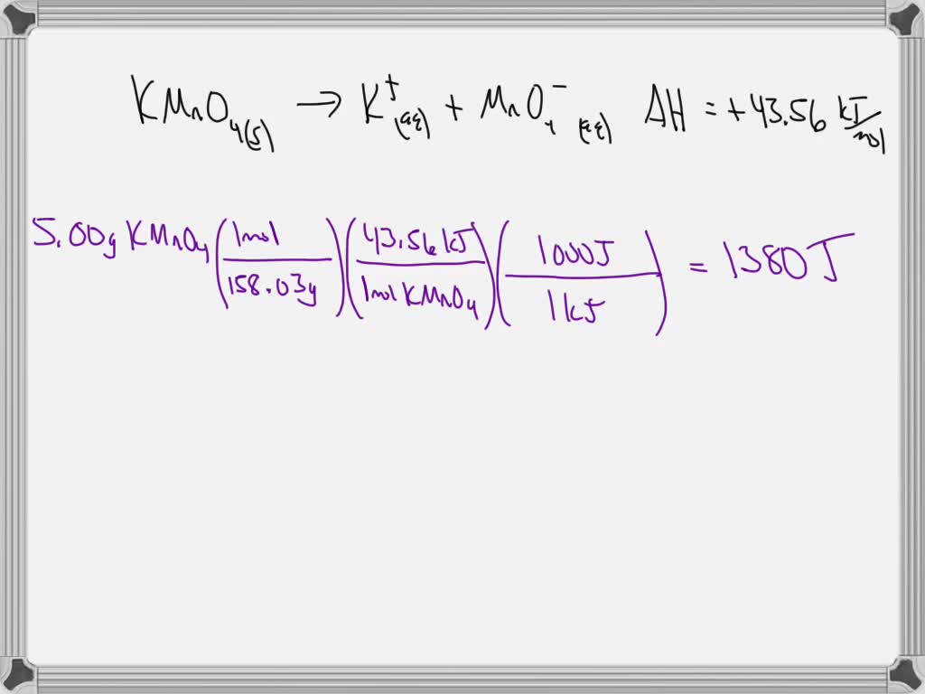 SOLVED: Potassium permanganate dissolves in water according to the ...