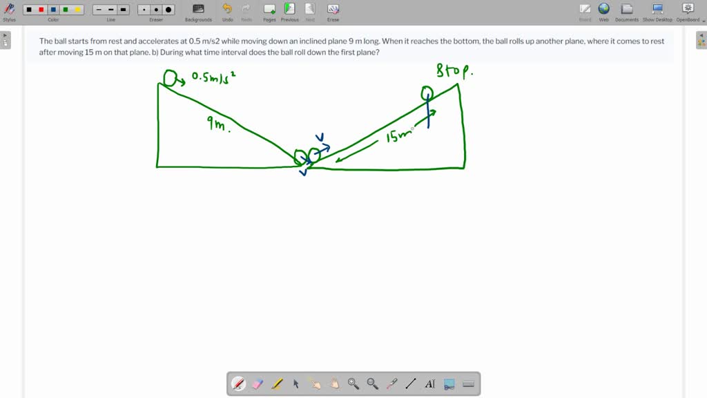 The ball starts from rest and accelerates at 0.5 m/s2 while moving down
