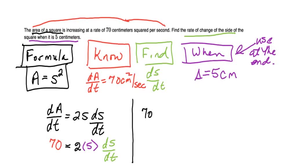 solved-the-area-of-a-square-is-increasing-at-a-rate-of-70-square