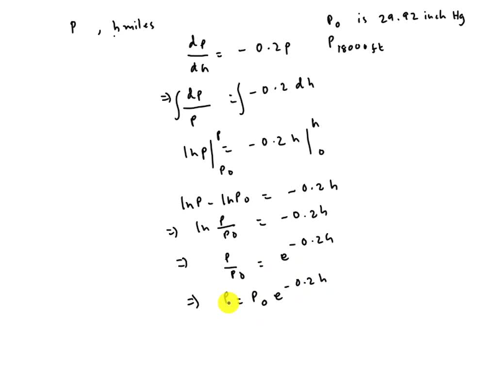 SOLVED The barometric pressure p at an altitude of h miles above sea