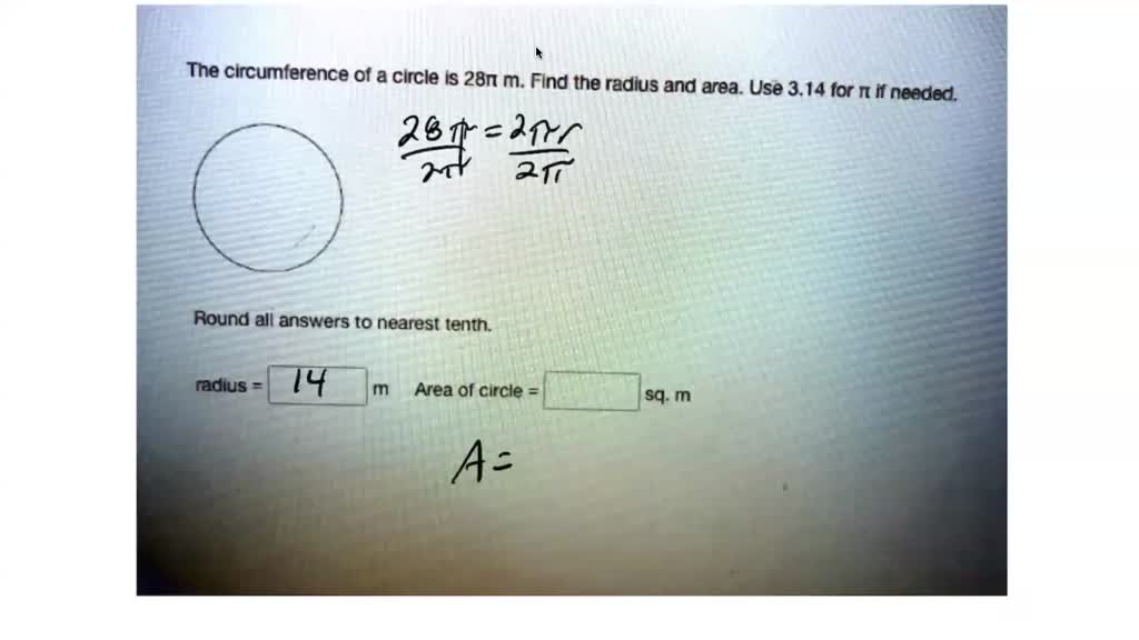 SOLVED: A circle has a circumference of 100.48 meters. Find the area of ...