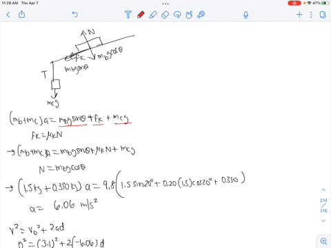 the-15-kg-physics-book-in-figure-is-connected-by-string-to-a-350-g-coffee-cup-the-book-is-given-a-push-up-the-slope-and-released-with-speed-of-3-ms-_-the-coefficients-of-friction-are-s-050-a-08066