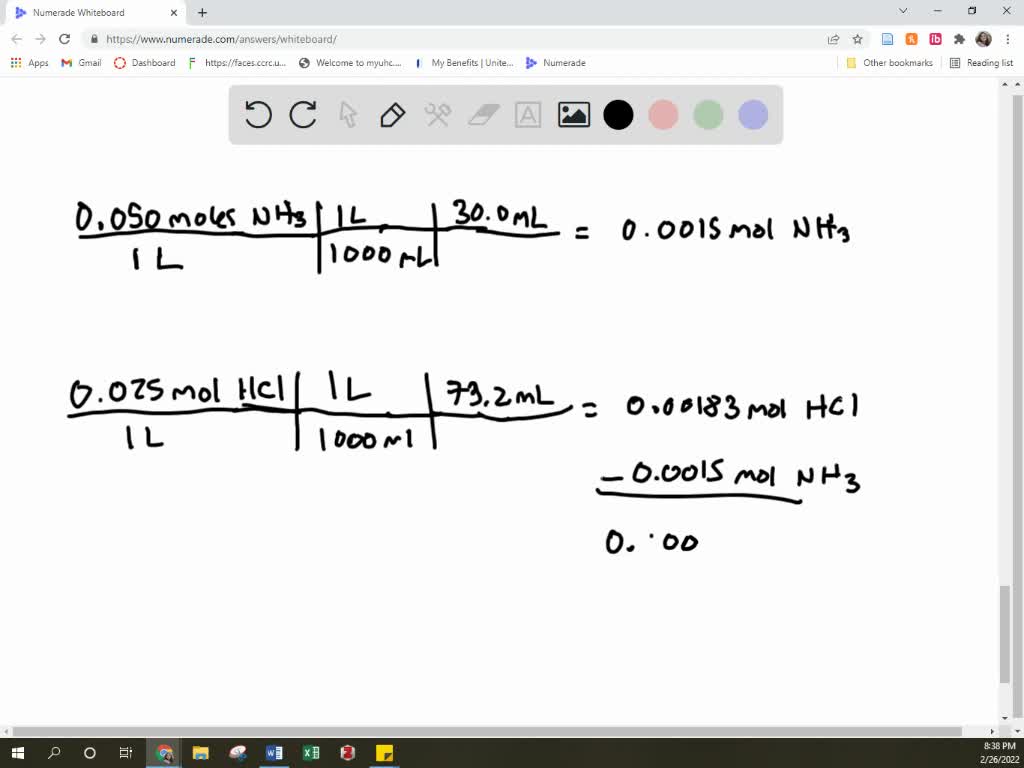 SOLVED: Titration of 20.0 mL aliquot of 0.0450 M NH3 with HCl 0.0600 M