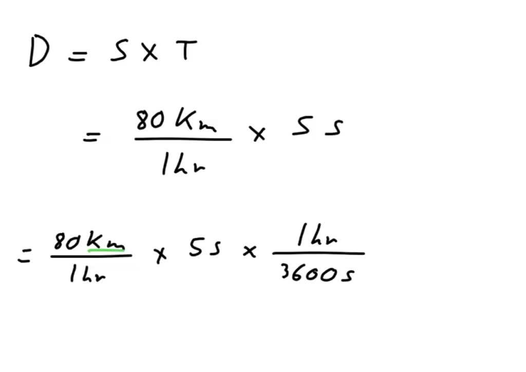 SOLVED A car is driving at 80 kilometers per hour. How far, in meters, does it travel in 5 seconds?
