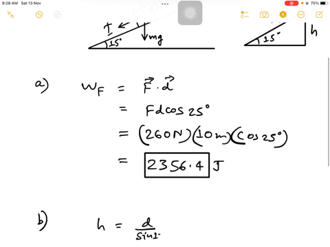 a-50-kg-box-is-pulled-10-m-up-a-rough-plane-inclined-150-above-the-horizontal-at-constant-speed-by-the-force-f-260-n-as-shown-in-the-diagram-below-259-159-there-are-a-total-of-4-forces-actin-91209