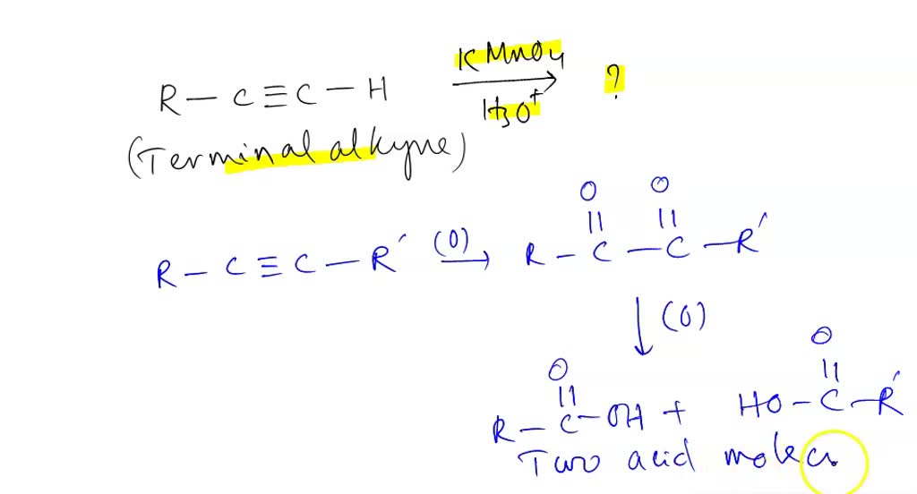 SOLVED: Reaction of an internal alkyne with KMnO4 / H3O+ yields ...