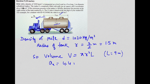 question-910-marks-milk-with-a-density-of-1020-kgm-is-transported-on-a-level-road-in-a-9-m-long3-m-diameter-cylindrical-tankerthe-tanker-is-completely-filled-with-milk-no-air-spaceand-it-acc-51227