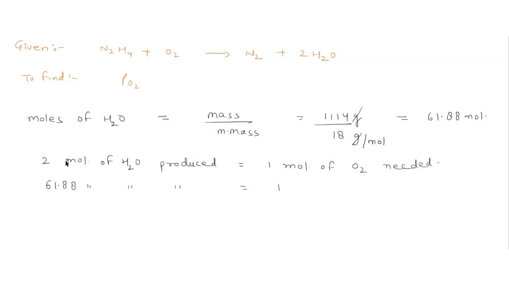 Solved Hydrazine Reacts With Oxygen According To The Following Equation N2h4g O2g N2 6036