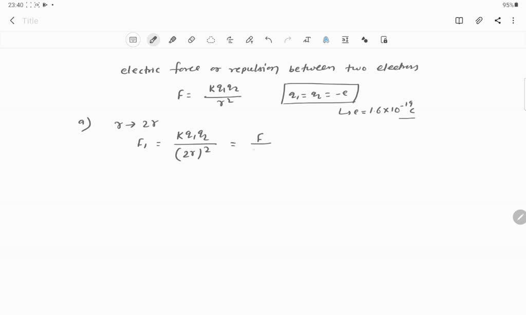 SOLVED: The electric force of repulsion between two electrons is ...