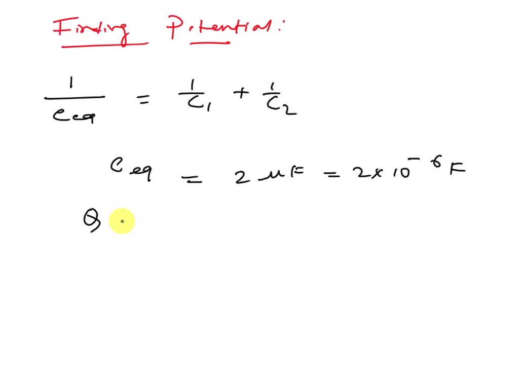 Two capacitors, C1 = 3 µF and C2 = 6 µF, are connected in series and