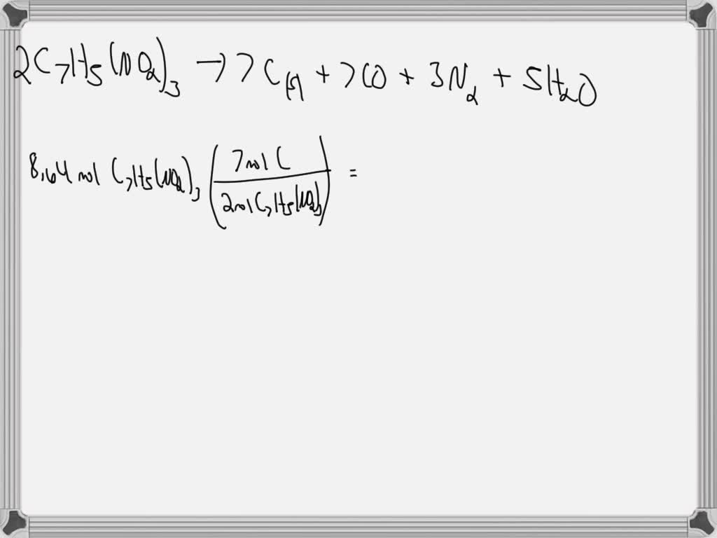 The balanced equation for the decomposition of TNT, C7H5(NO2)3, is 2 ...