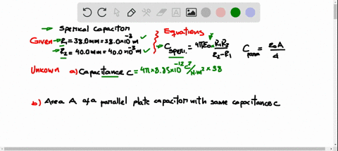 the-plates-of-a-spherical-capacitor-have-radii-380-mathrmmm-and-400-mathrmmm-a-calculate-the-capacitance-b-what-must-be-the-plate-area-of-a-parallel-plate-capacitor-with-the-same-plate-separation-and-