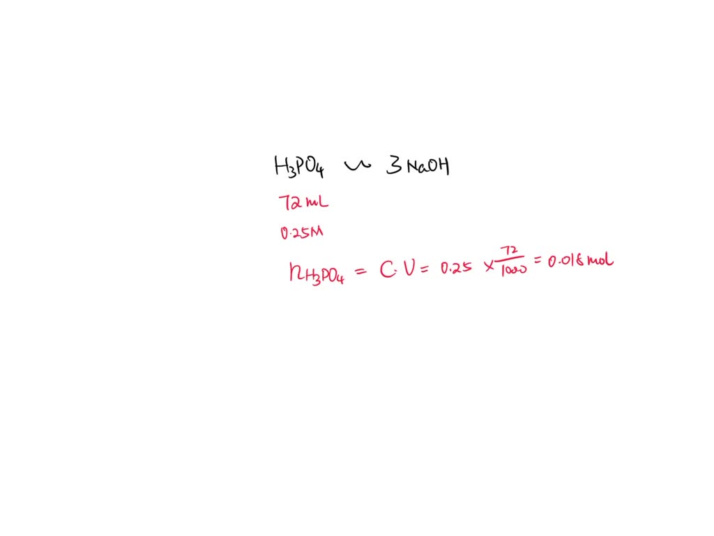 SOLVED A solution of phosphoric acid (H₃PO₄) with a known concentration of 0.250 M H₃PO₄ is