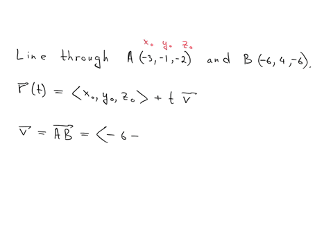 give-a-parametric-equation-of-the-line-which-passes-through-a-3-1-2-and-b-6-4-6-use-t-as-the-parameter-for-all-of-your-answers-xt-yt-zt