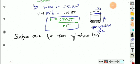 an-open-cylindrical-tank-has-a-capacity-of-57656-m3-find-the-radius-of-the-tank-for-surface-area-to-be-minimum-46207