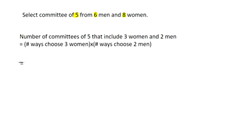 a-committee-of-5-people-is-to-be-chosen-from-a-group-consisting-of-6-men-and-8-women-how-many-different-committees-can-be-formed-including-3-women-and-2-men-in-the-committee-find-the-probabi-57711