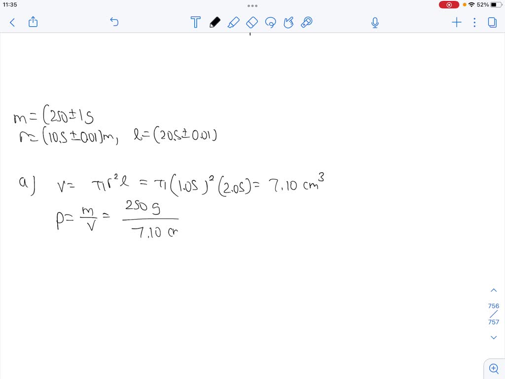 SOLVED: and uncertainty in the mass density in (g/cm? of the Calculate ...