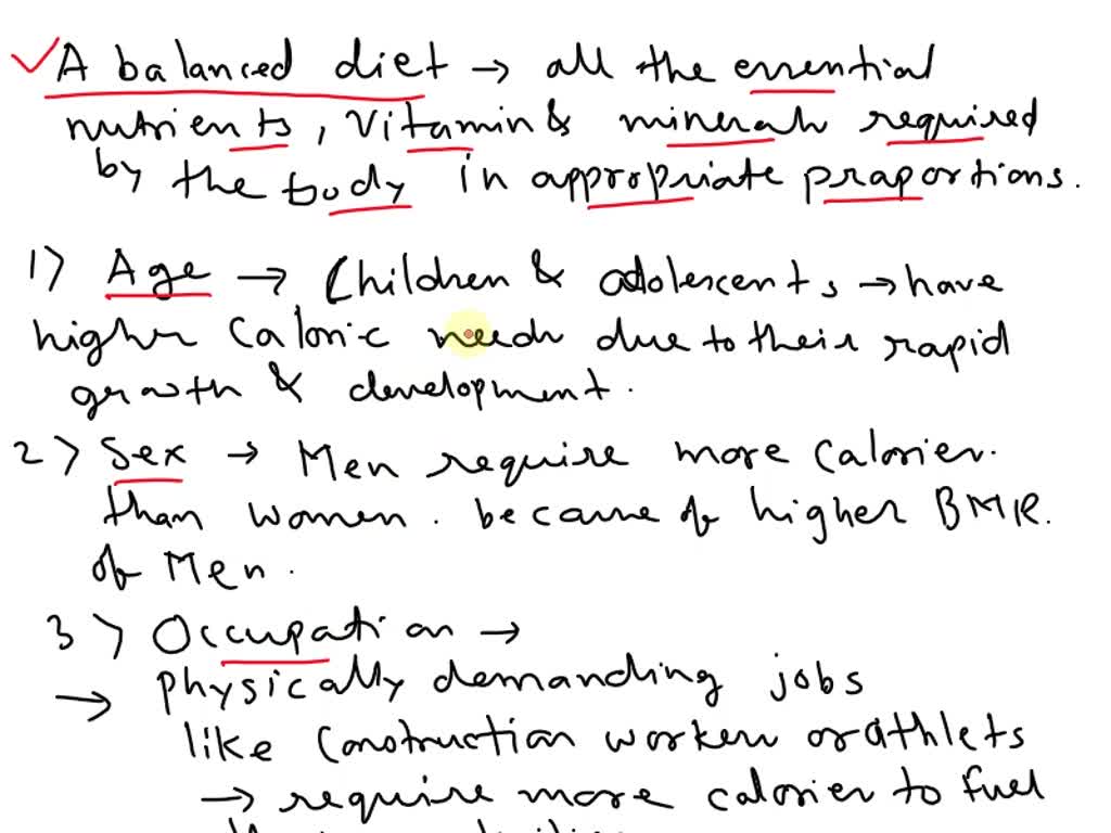 d) What is meant by balanced diet?) Why does the caloric requirements  change with age,