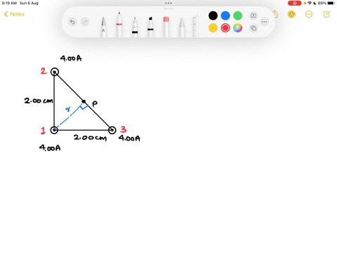 three-very-longstraightparallel-wires-each-carry-currents-of-400-adirected-out-of-the-page-as-shown-in-the-figurethe-wires-pass-through-the-vertices-of-a-right-isosceles-triangle-of-side-200-97819