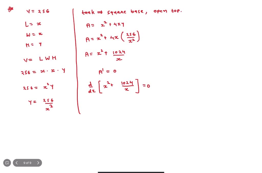 SOLVED A rectangular tank with a square base, an open top, and a
